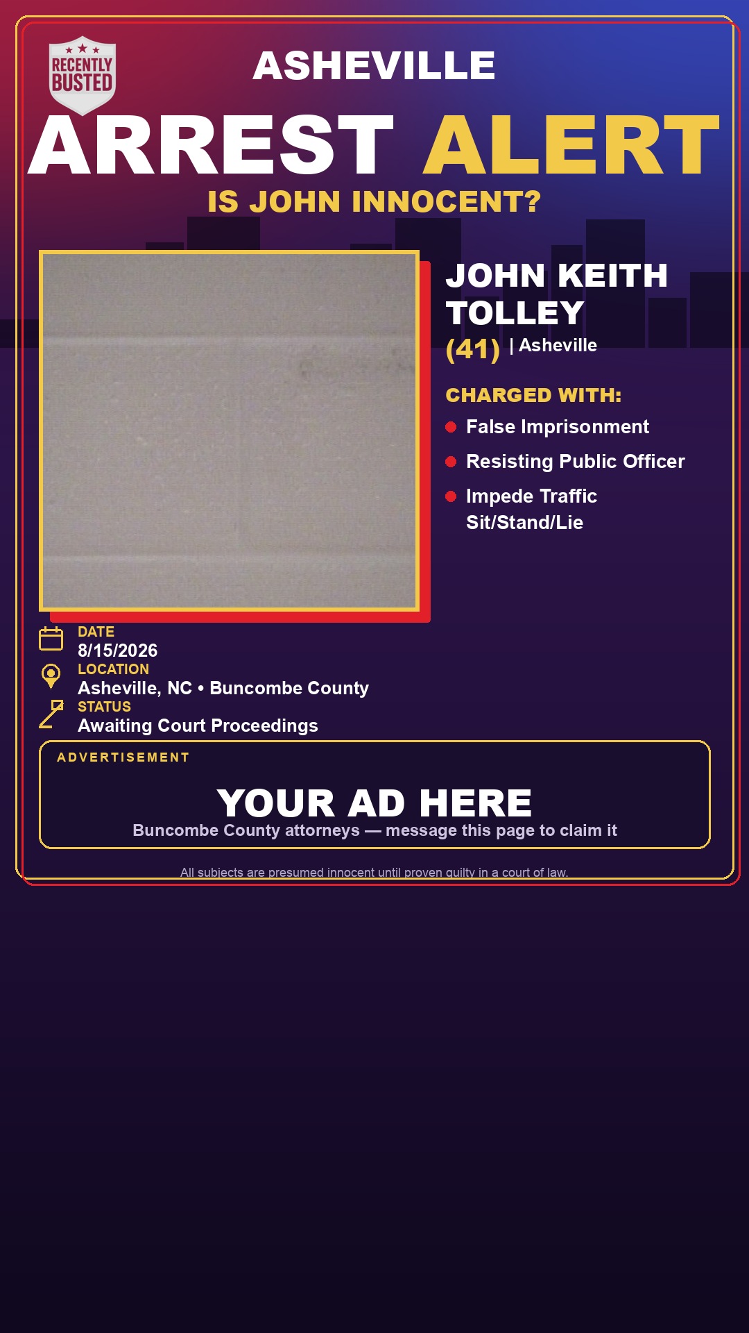Arrest report - JOHN KEITH TOLLEY