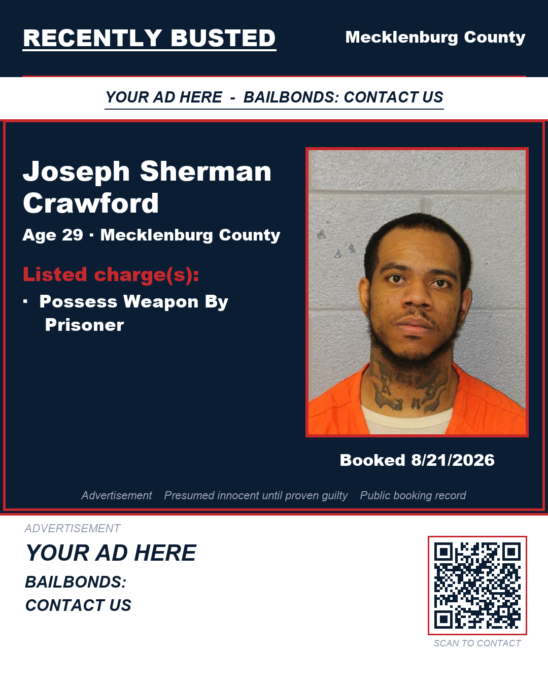 Arrest report - JOSEPH SHERMAN CRAWFORD