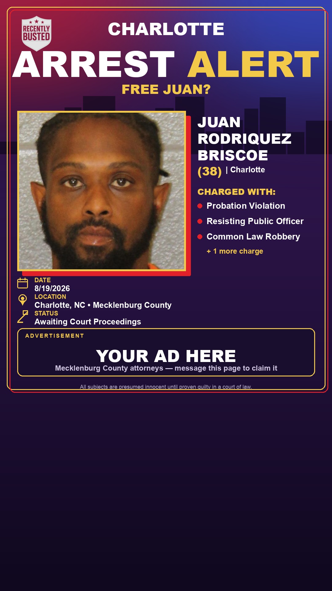 Arrest report - JUAN RODRIQUEZ BRISCOE