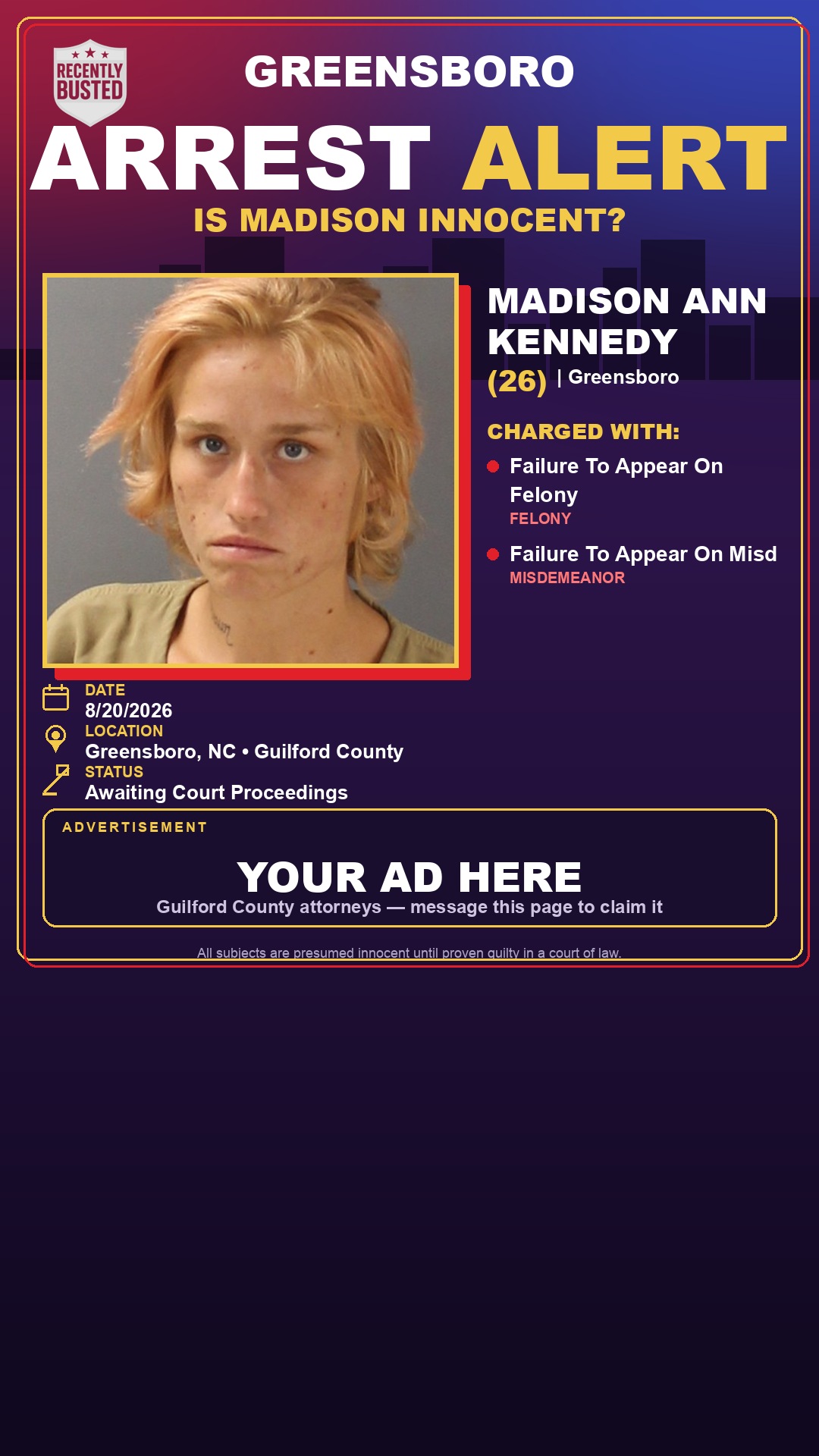 Arrest report - MADISON ANN KENNEDY