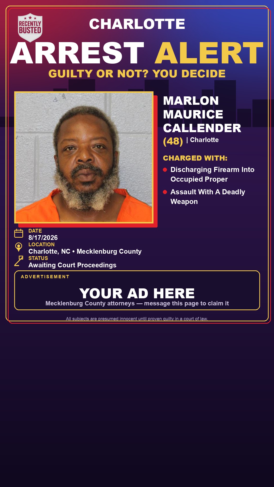Arrest report - MARLON MAURICE CALLENDER