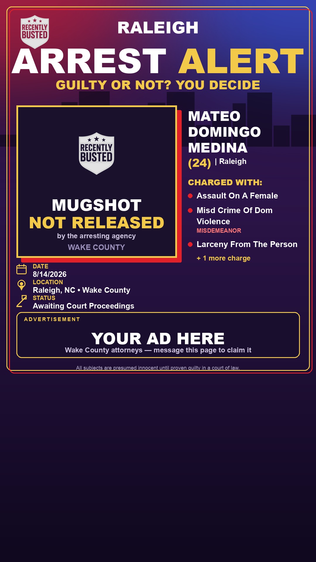 Arrest report - MATEO DOMINGO MEDINA