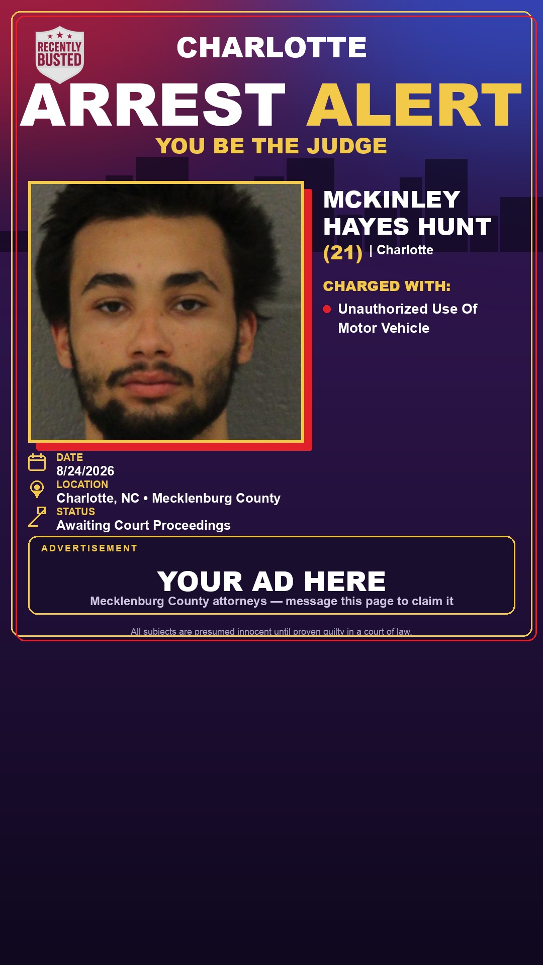 Arrest report - MCKINLEY HAYES HUNT