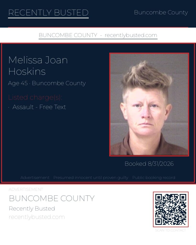 MELISSA JOAN HOSKINS — arrest record card, Buncombe County, North Carolina