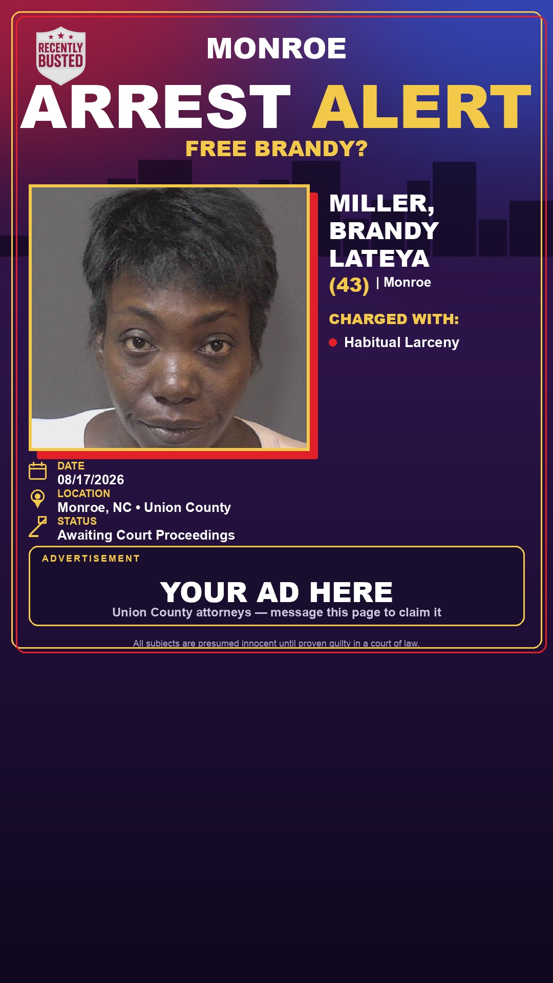 Arrest report - MILLER, BRANDY LATEYA