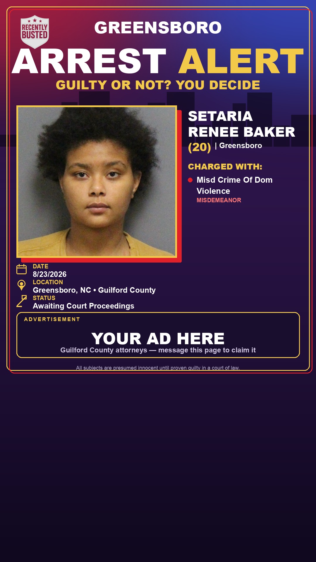 Arrest report - SETARIA RENEE BAKER