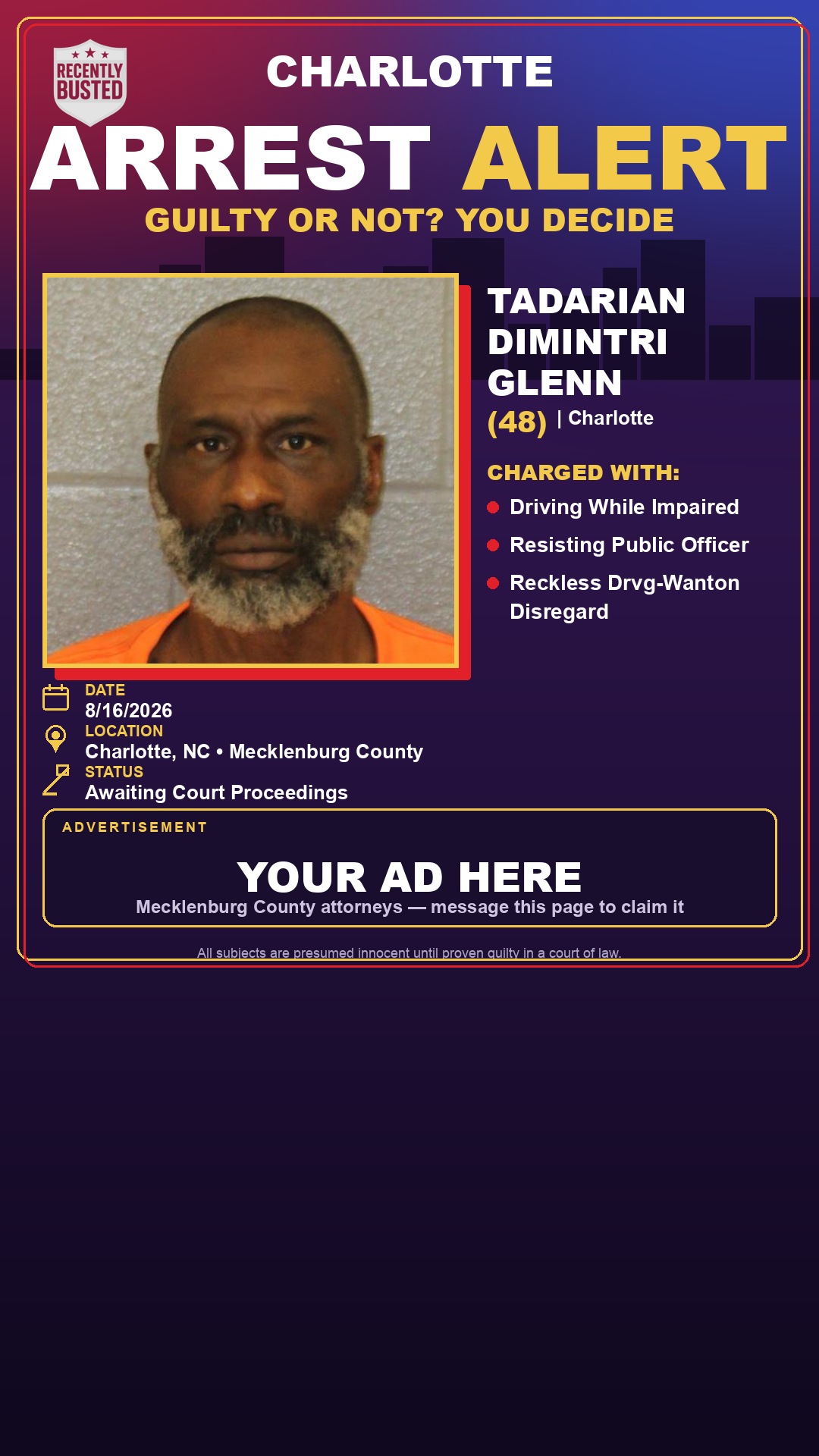 Arrest report - TADARIAN DIMINTRI GLENN