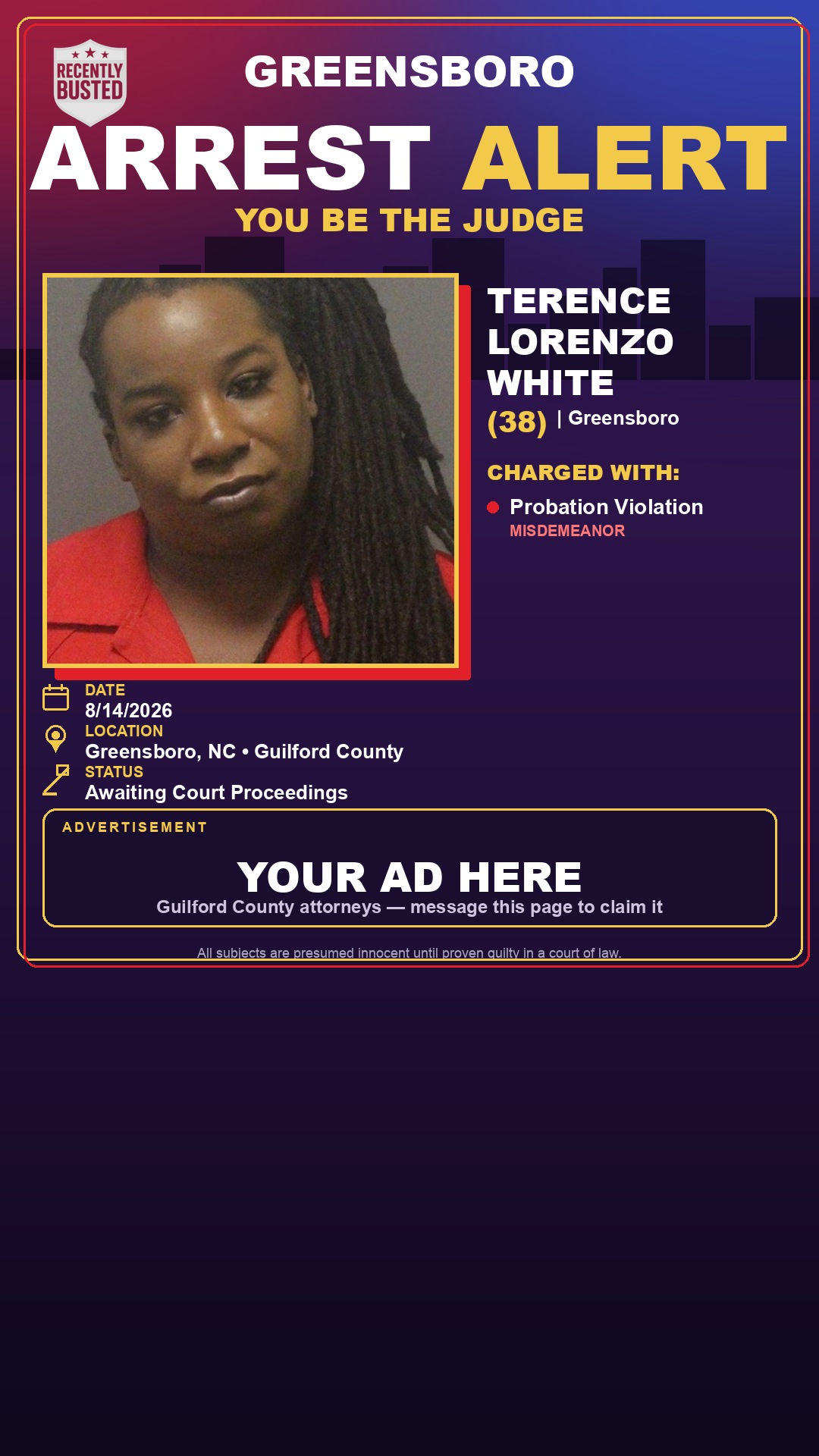 Arrest report - TERENCE LORENZO WHITE
