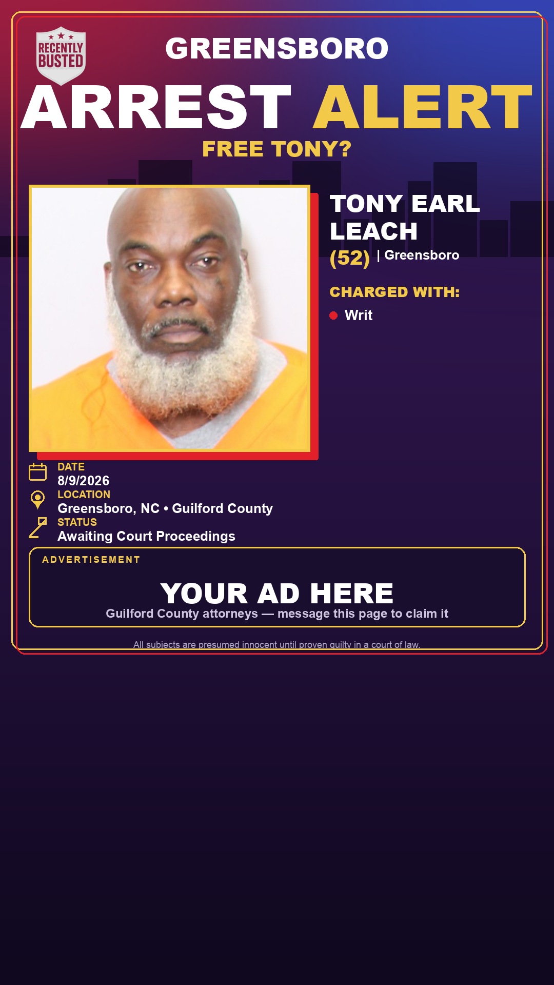 Arrest report - TONY EARL LEACH