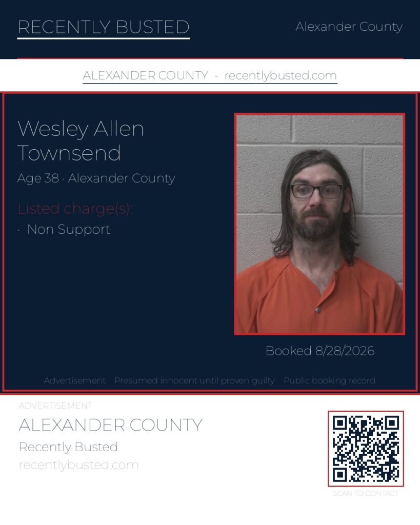 WESLEY ALLEN TOWNSEND — arrest record card, Alexander County, North Carolina