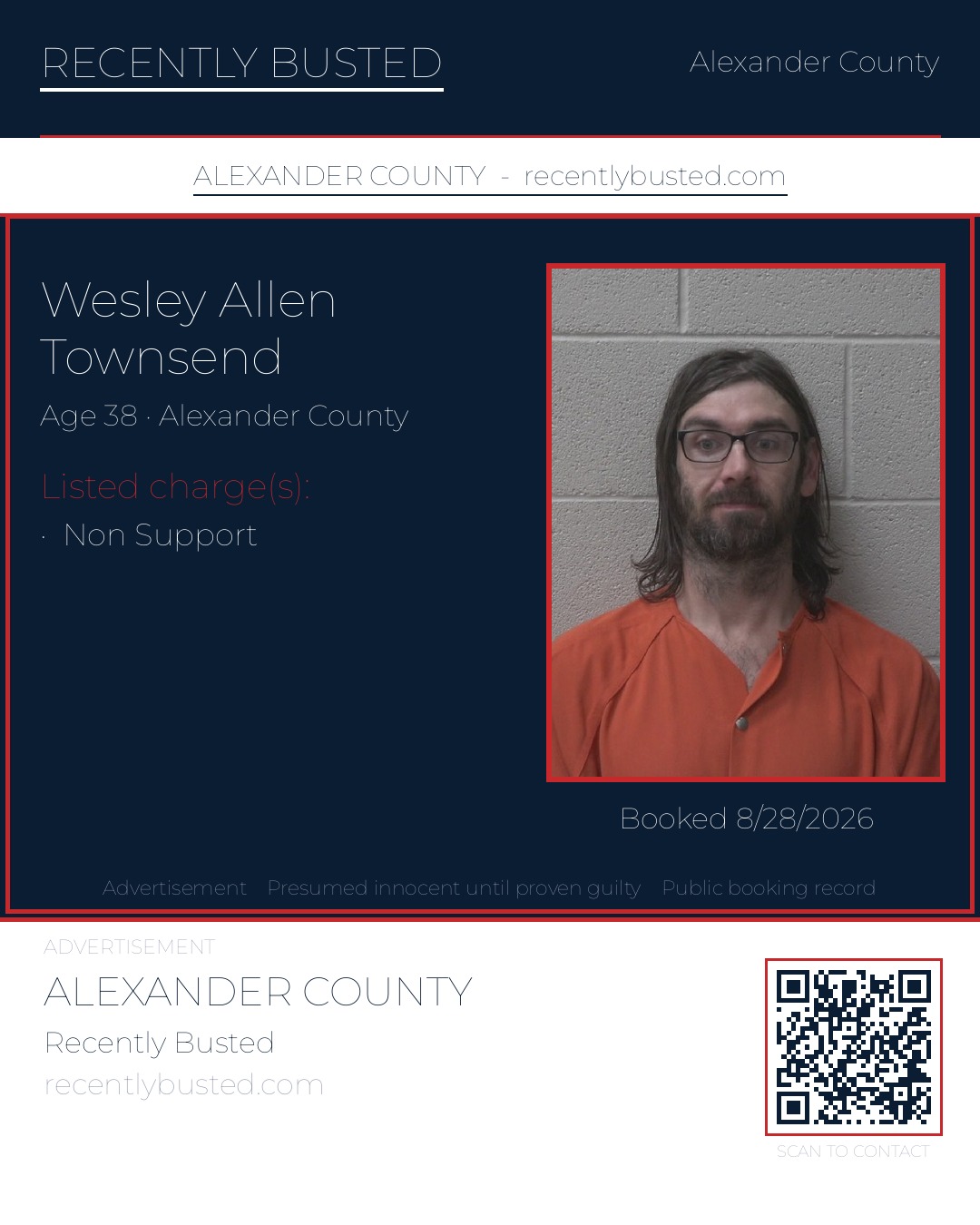 WESLEY ALLEN TOWNSEND — arrest record card, Alexander County, North Carolina