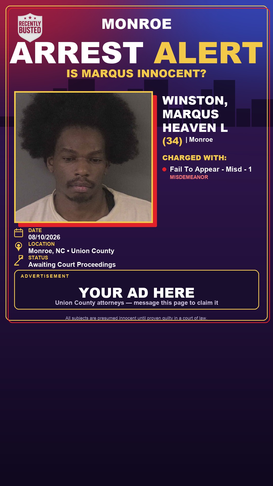 Arrest report - WINSTON, MARQUS HEAVEN L