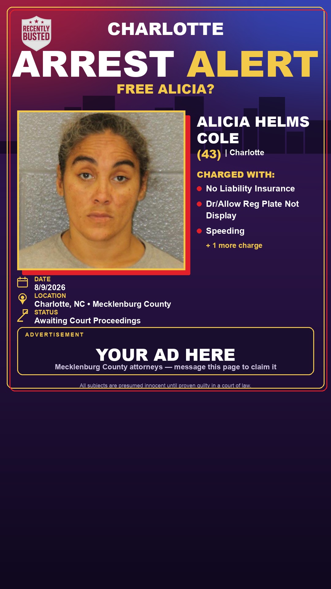 Arrest report - ALICIA HELMS COLE