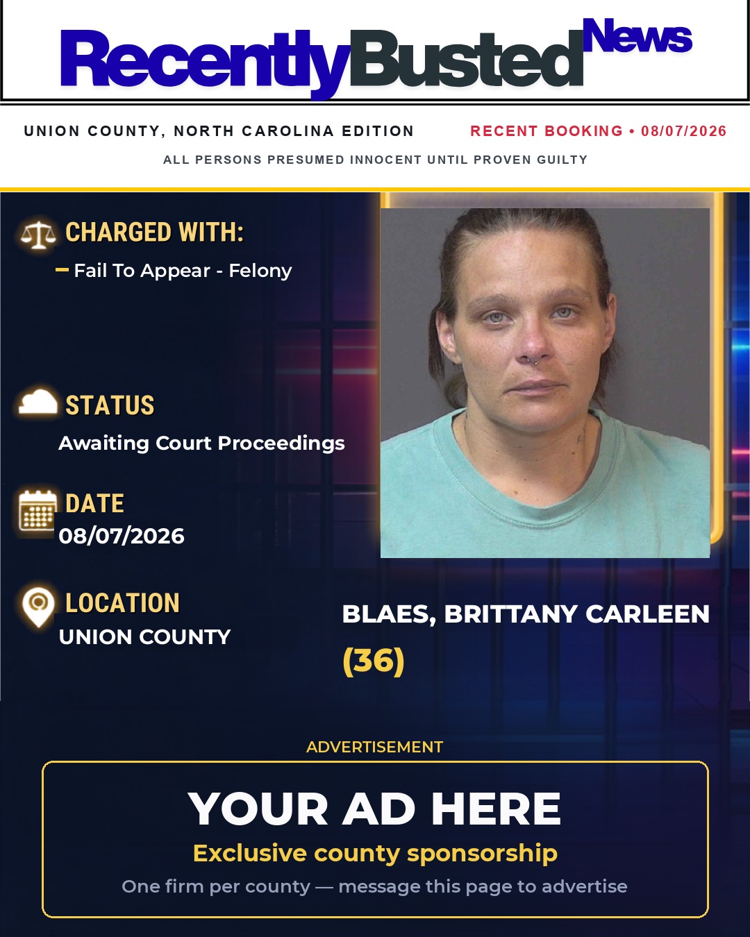 Arrest report - BLAES, BRITTANY CARLEEN