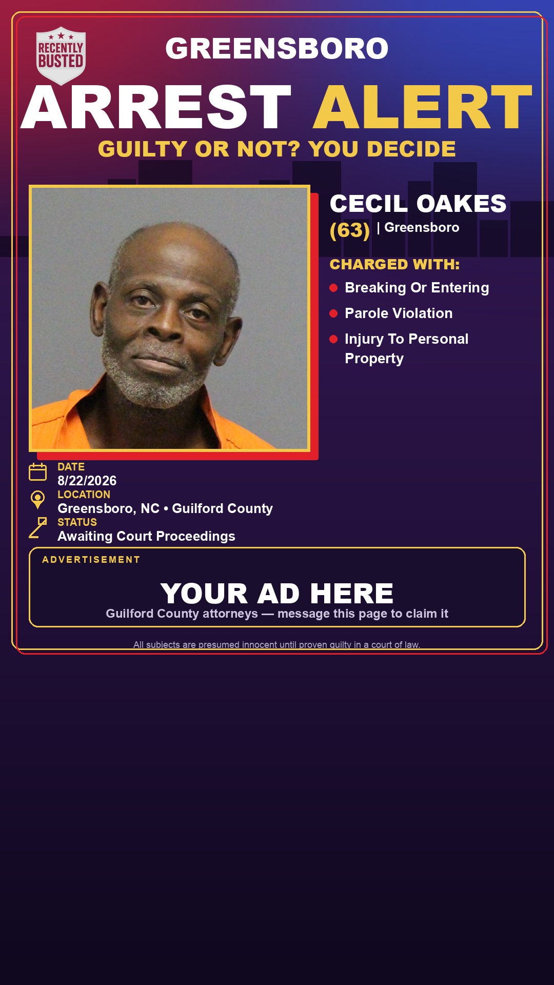Arrest report - CECIL OAKES