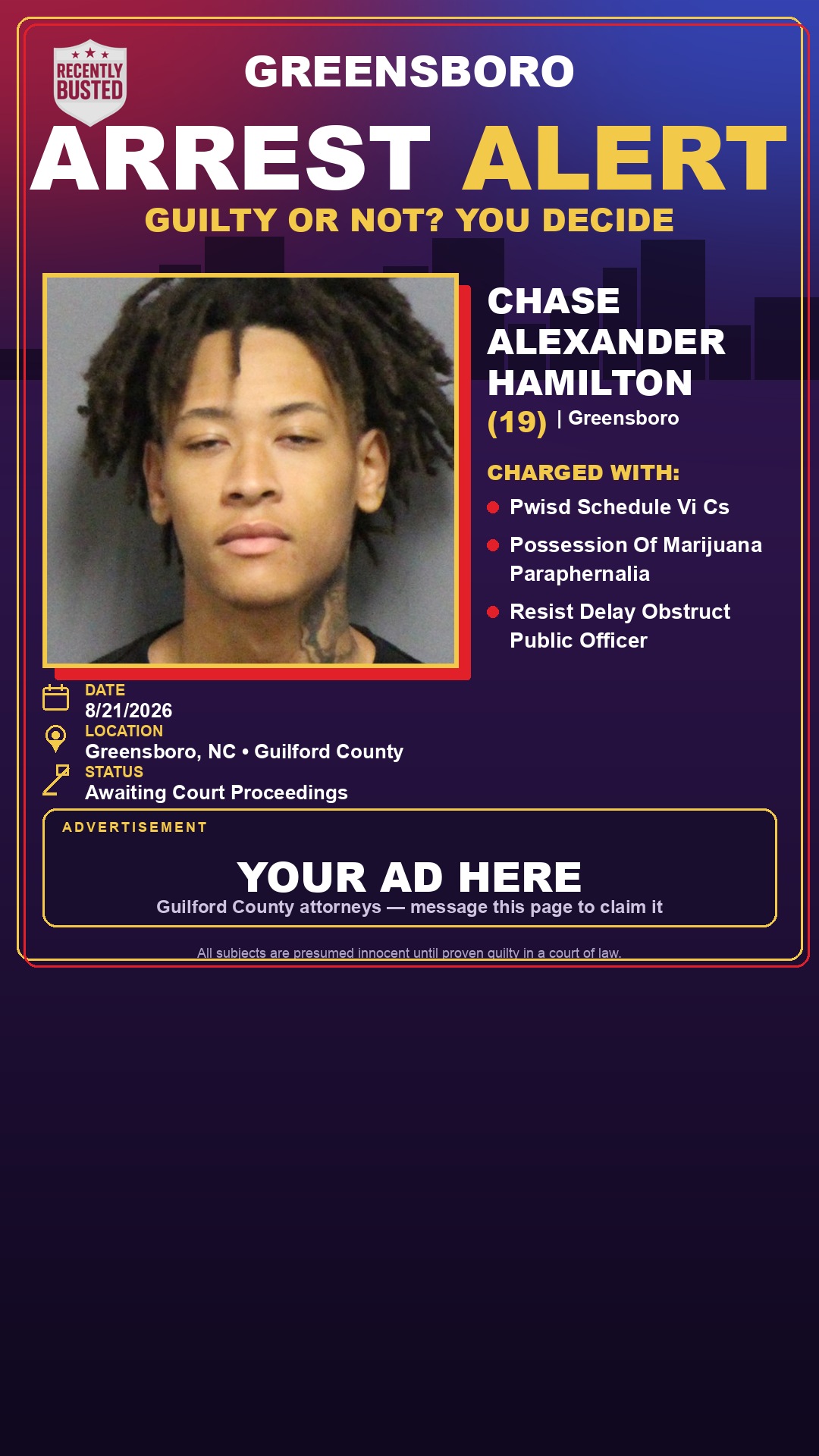 Arrest report - CHASE ALEXANDER HAMILTON