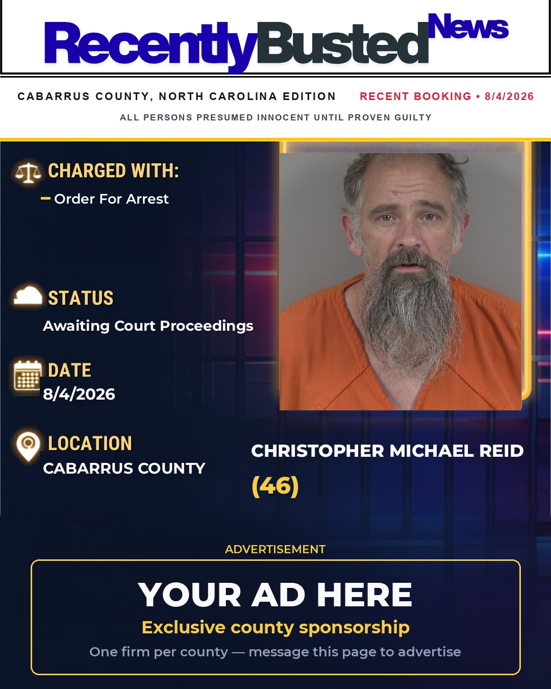 Arrest report - CHRISTOPHER MICHAEL REID