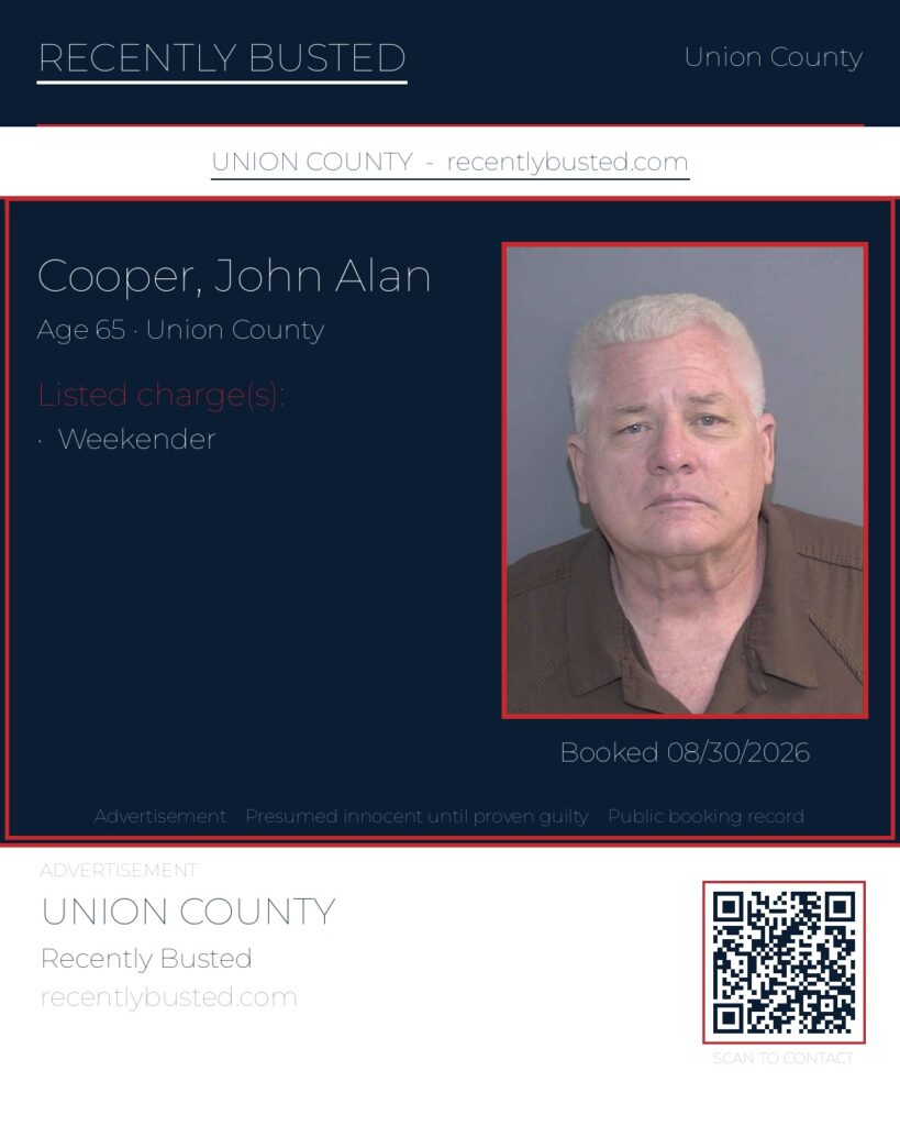 COOPER, JOHN ALAN — arrest record card, Union County, North Carolina