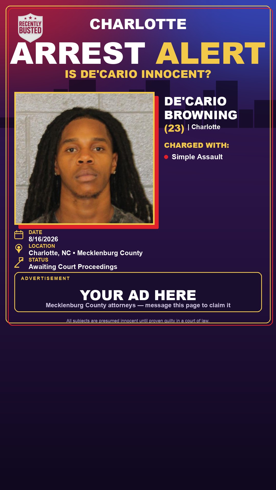 Arrest report - DE'CARIO BROWNING