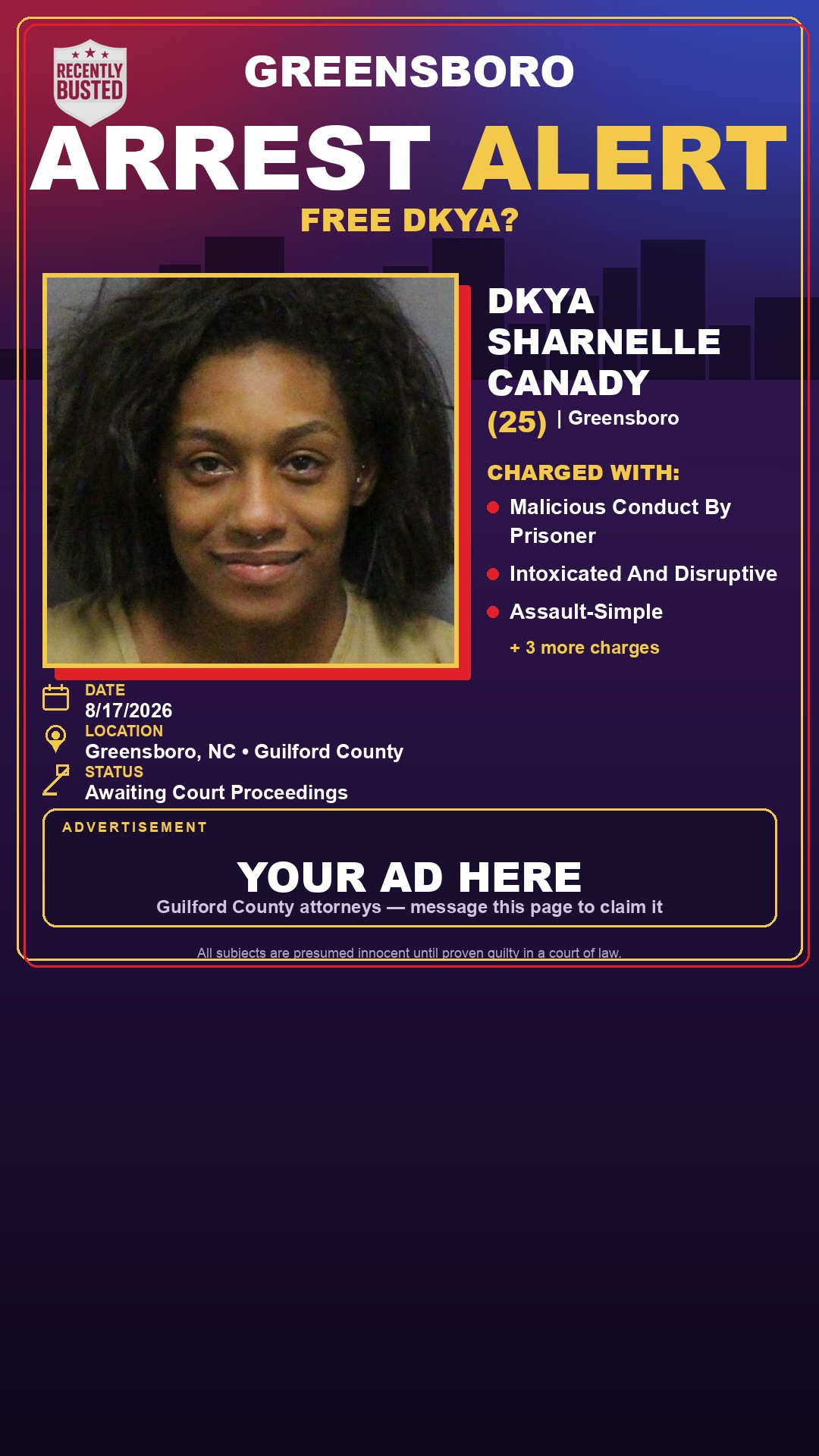 Arrest report - DKYA SHARNELLE CANADY