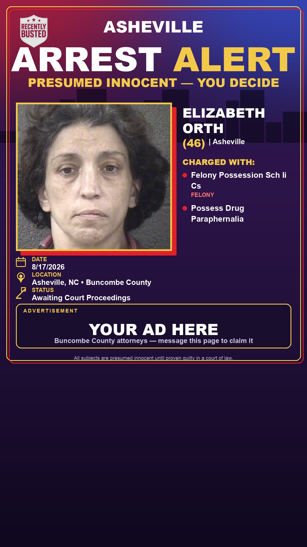Arrest report - ELIZABETH ORTH