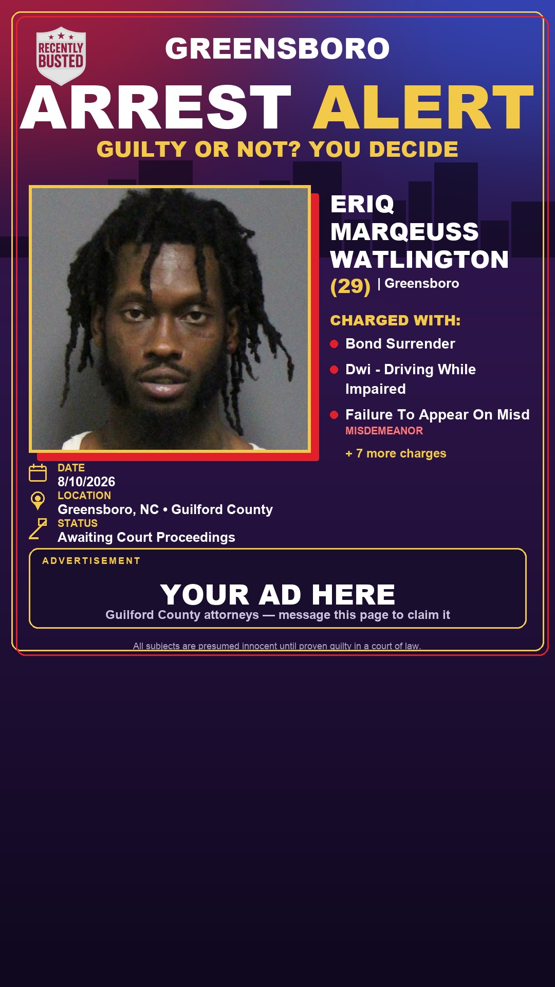 Arrest report - ERIQ MARQEUSS WATLINGTON
