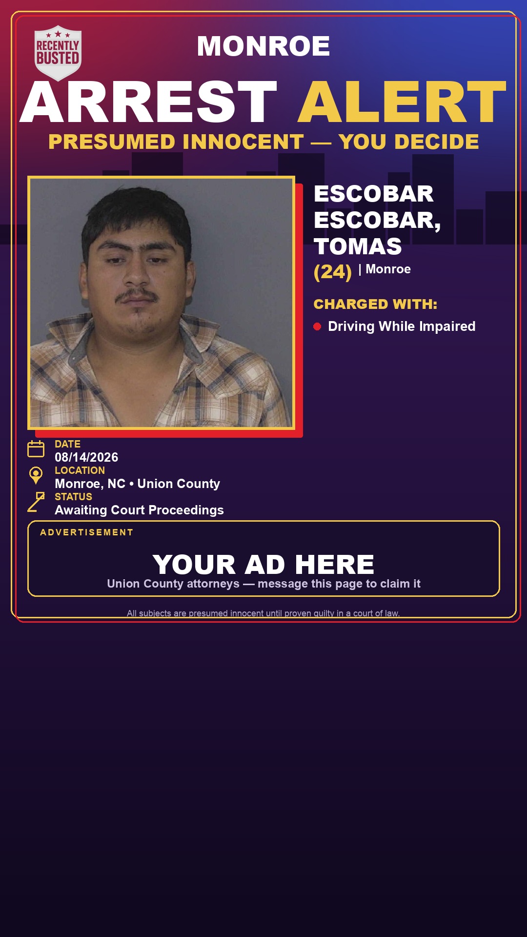 Arrest report - ESCOBAR ESCOBAR, TOMAS