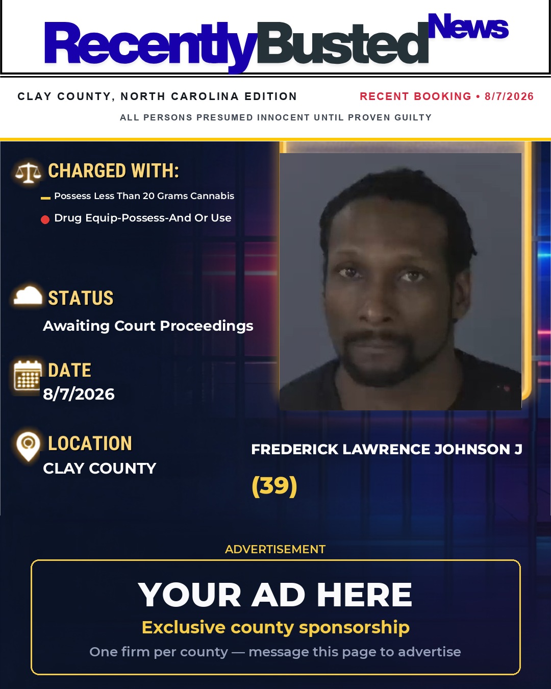 Arrest report - FREDERICK LAWRENCE JOHNSON J