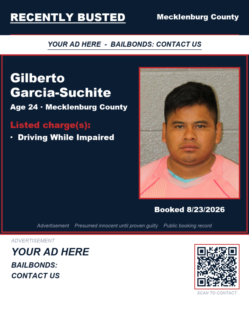GILBERTO GARCIA-SUCHITE — arrest record card, Mecklenburg County, North Carolina