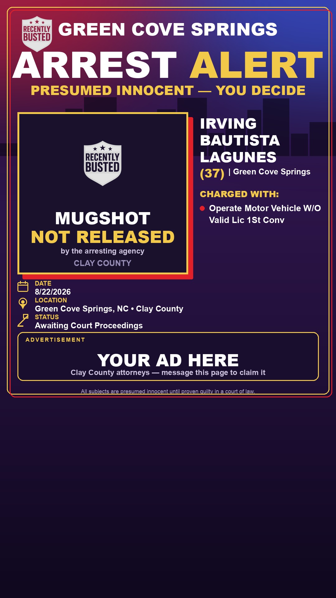 Arrest report - IRVING BAUTISTA LAGUNES