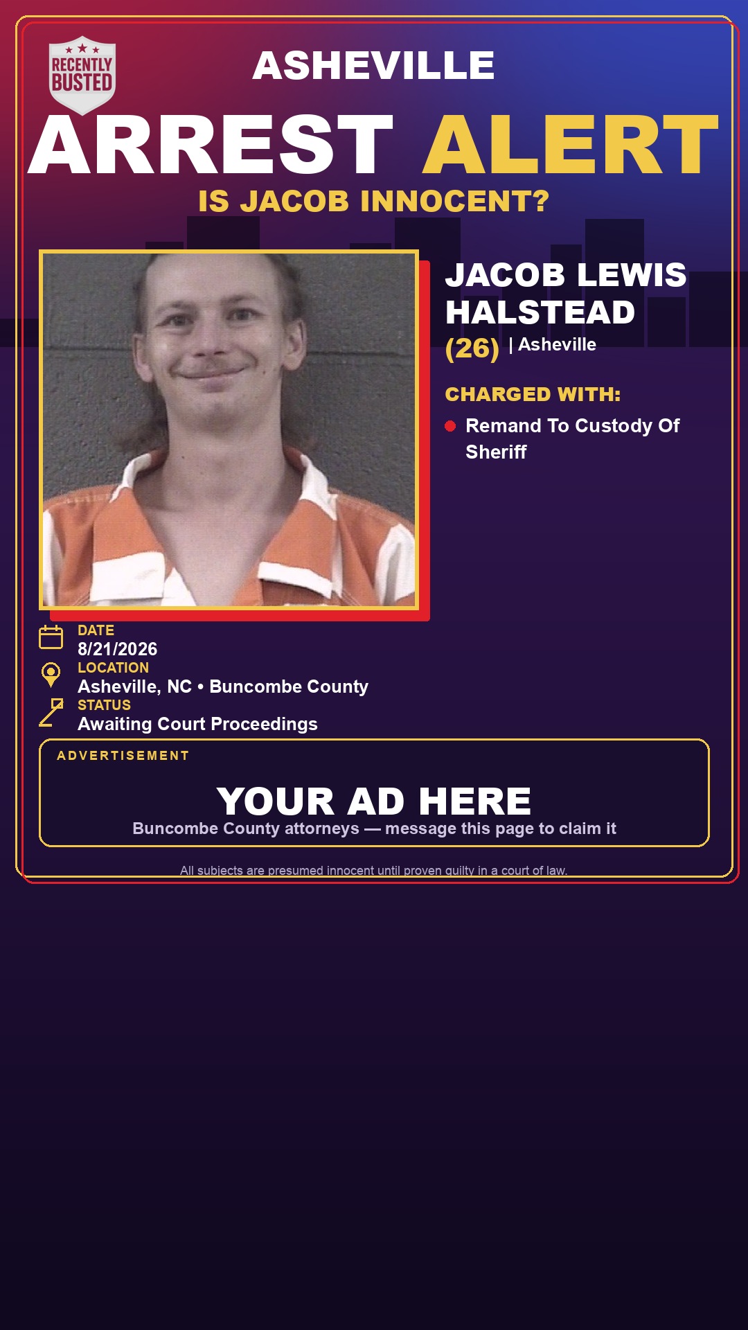 Arrest report - JACOB LEWIS HALSTEAD