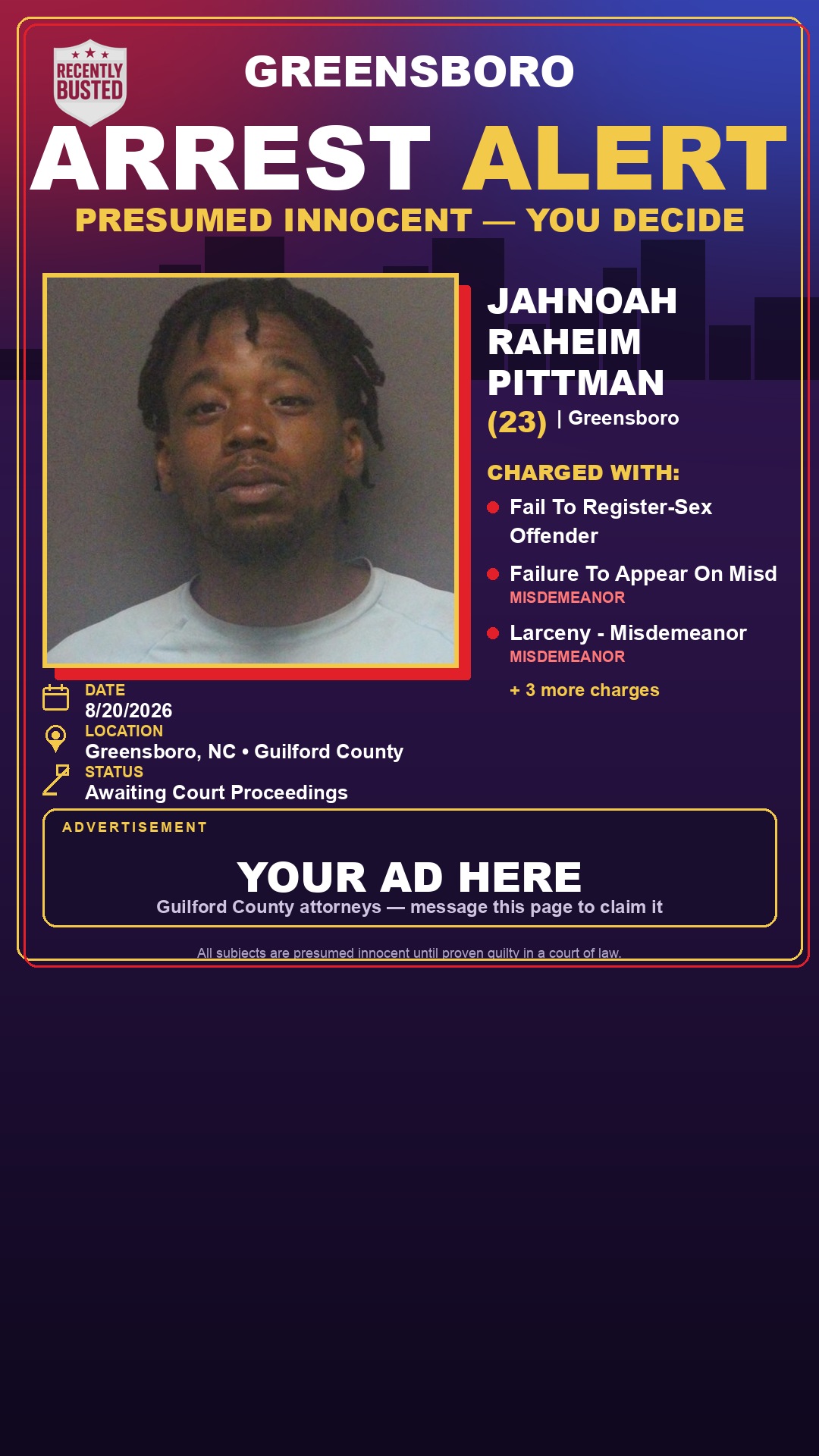 Arrest report - JAHNOAH RAHEIM PITTMAN