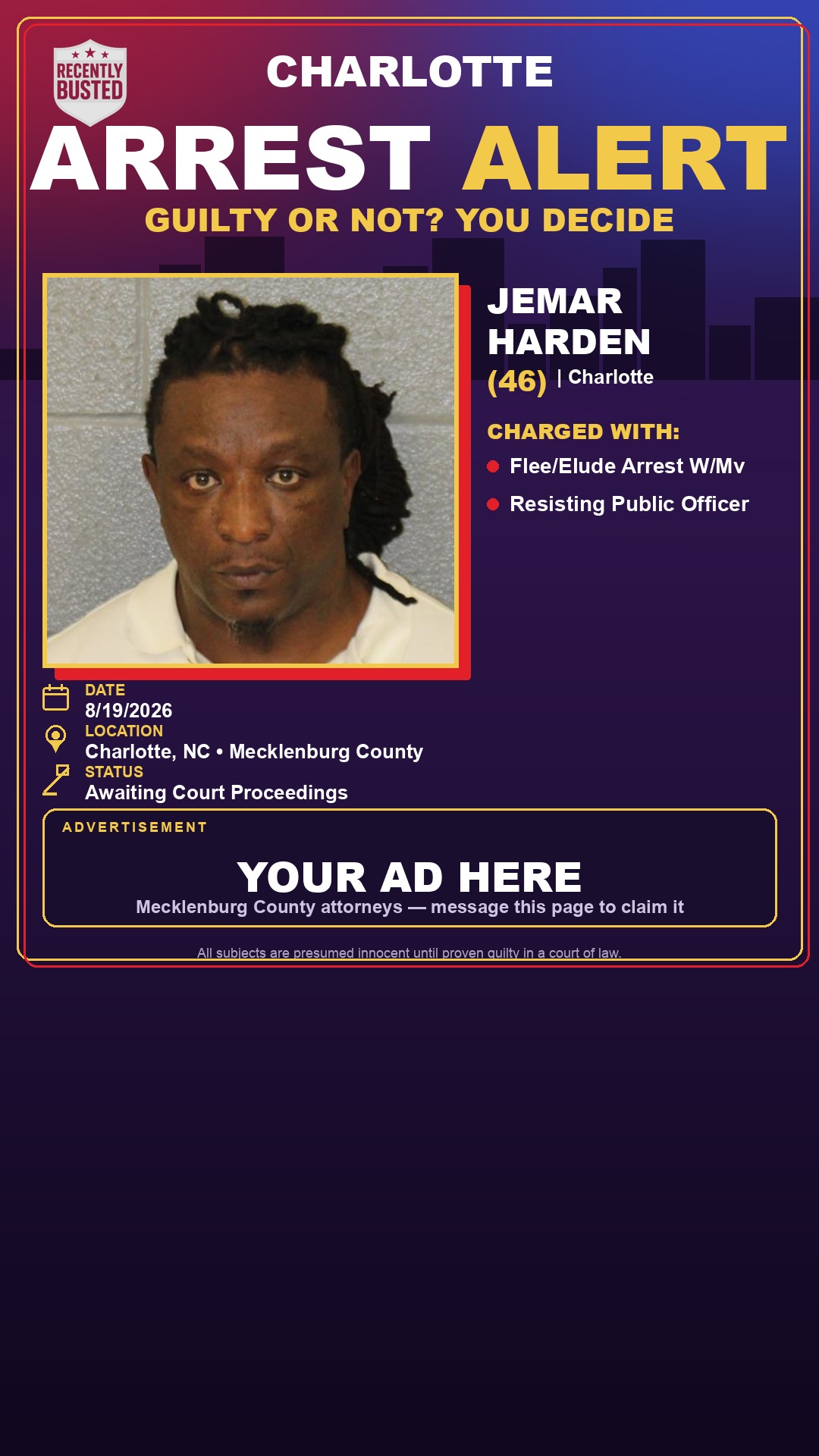 Arrest report - JEMAR HARDEN