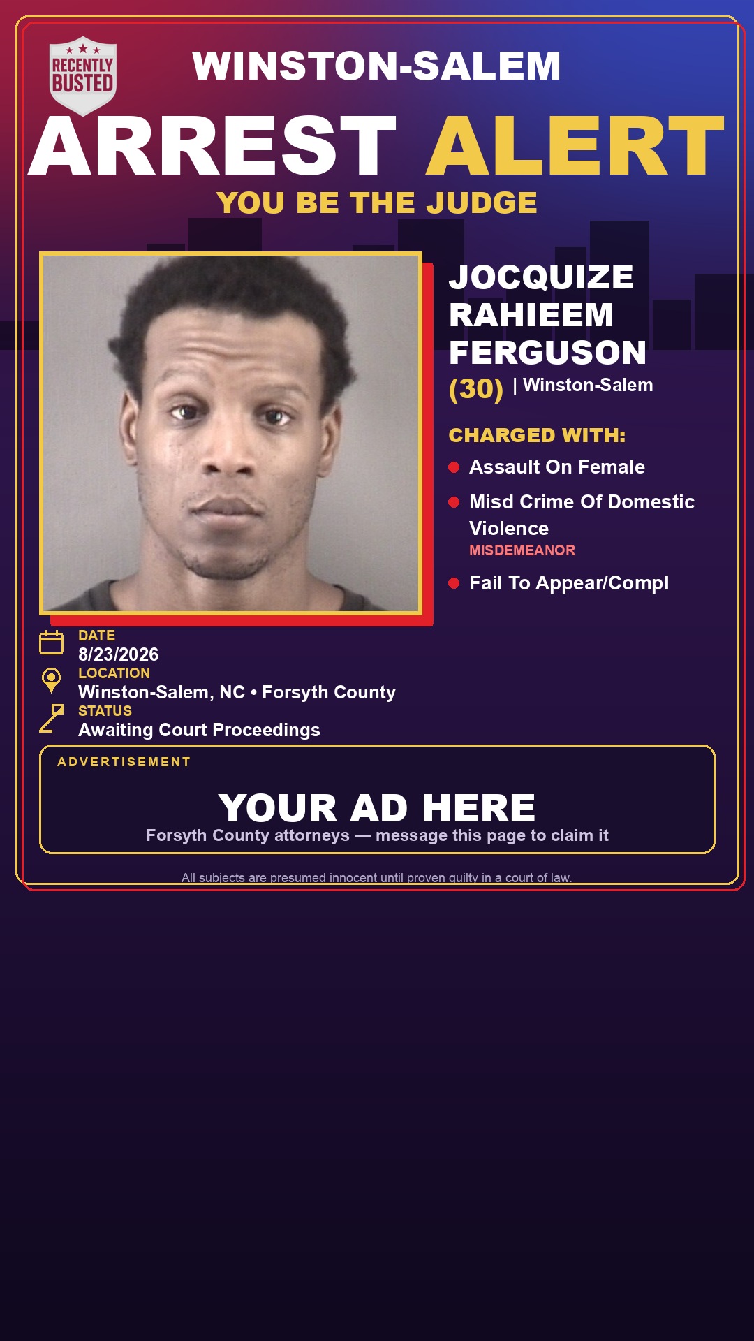 Arrest report - JOCQUIZE RAHIEEM FERGUSON