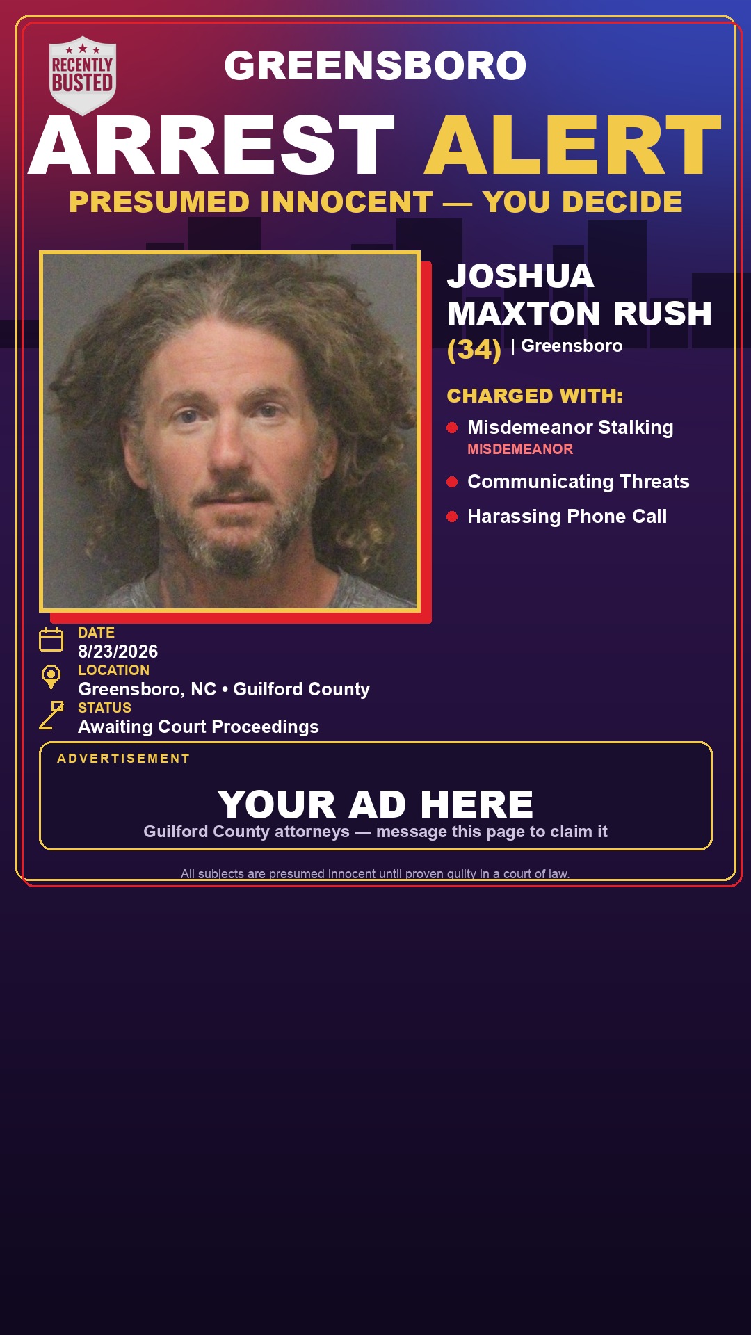 Arrest report - JOSHUA MAXTON RUSH