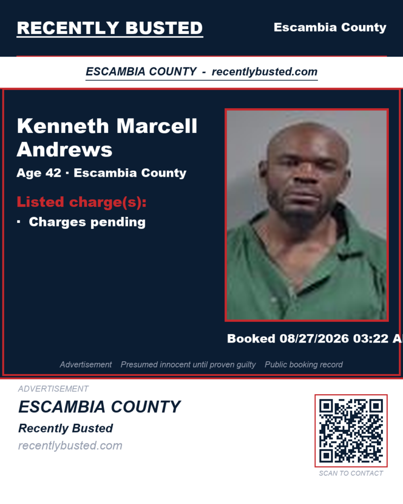 Kenneth Marcell Andrews — arrest record card, Recently Busted