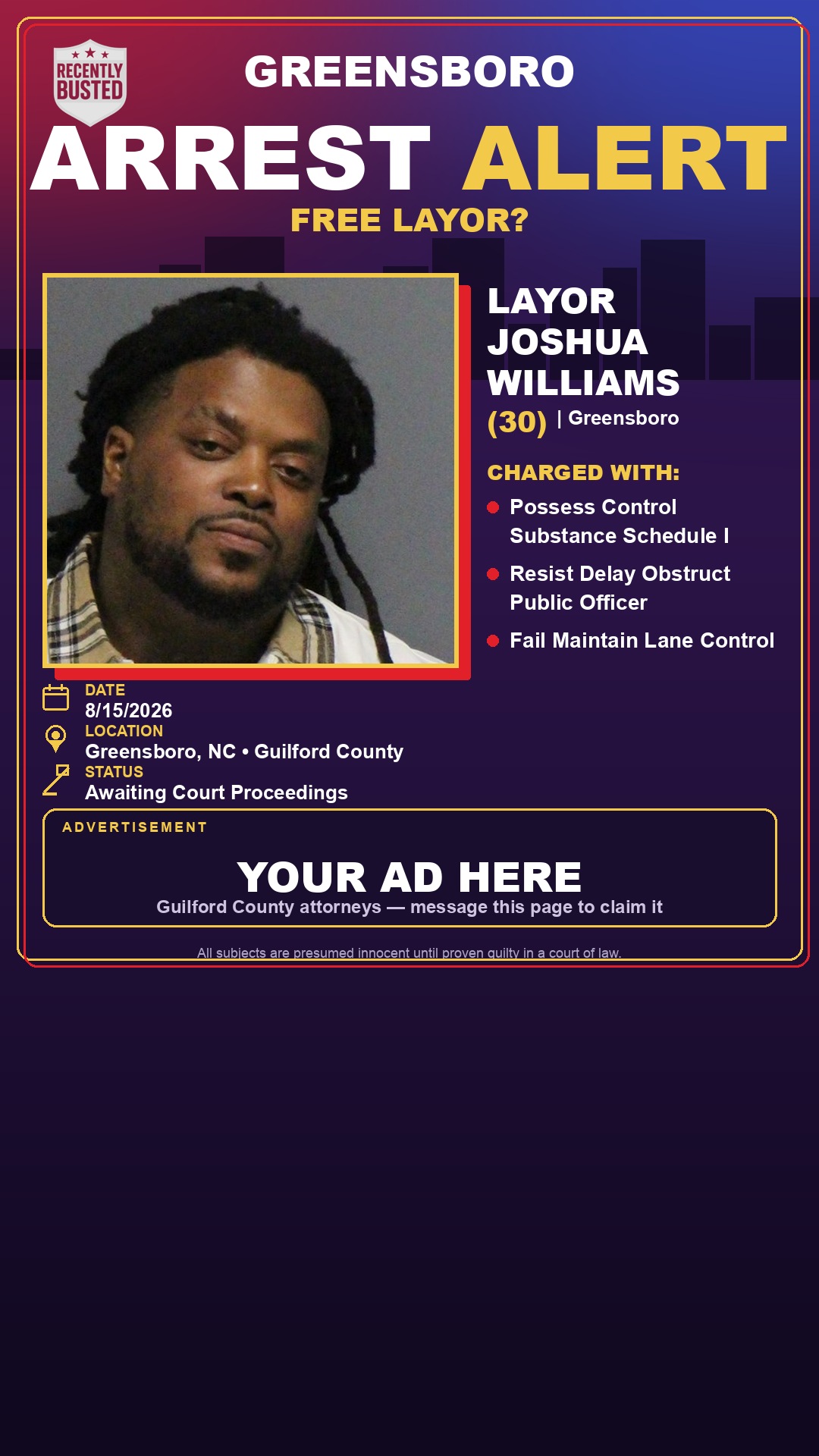 Arrest report - LAYOR JOSHUA WILLIAMS