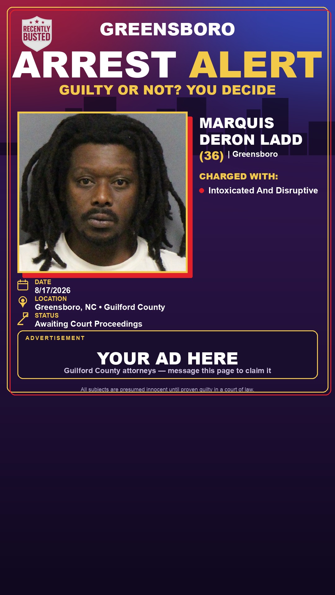 Arrest report - MARQUIS DERON LADD