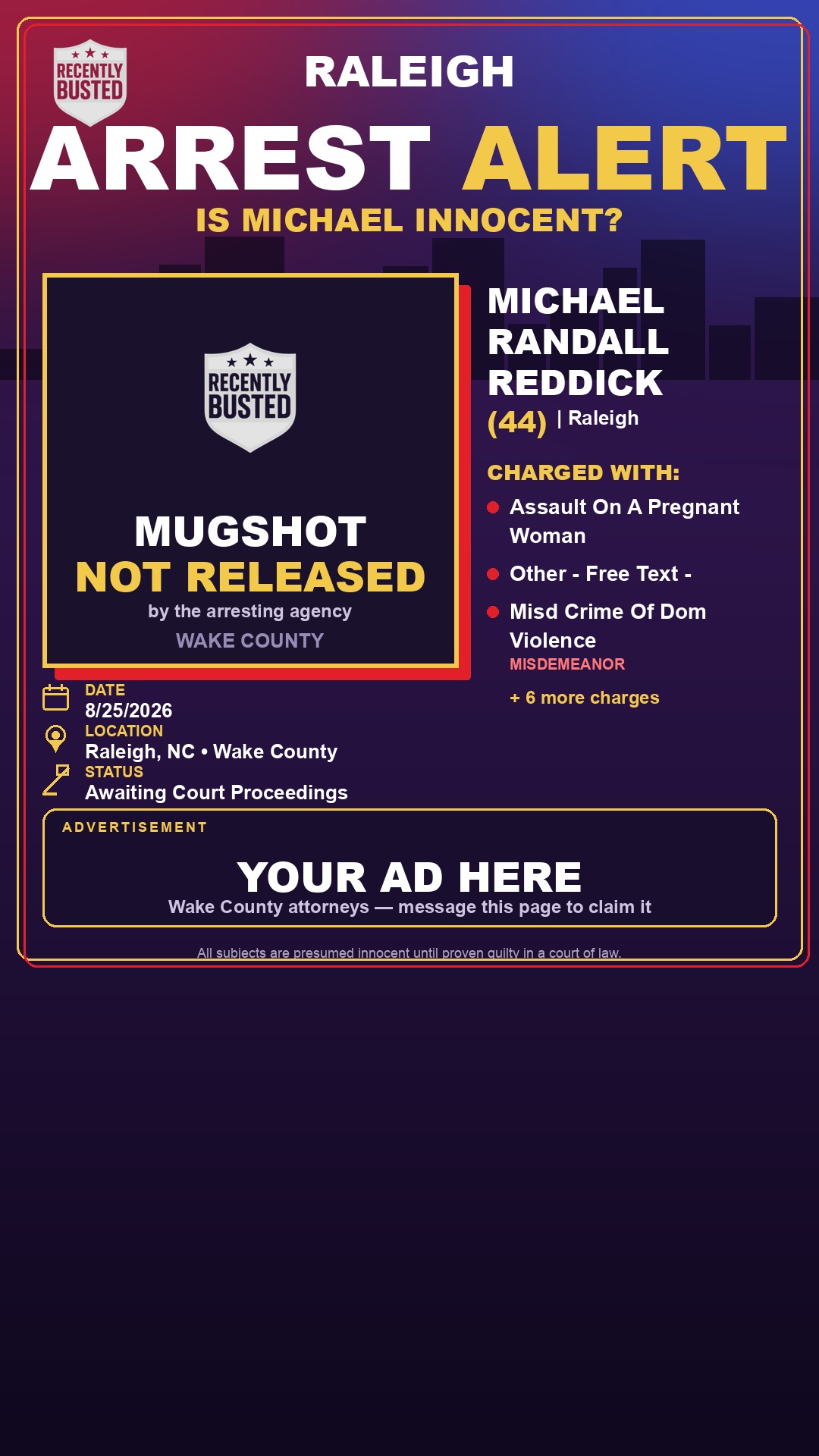 Arrest report - MICHAEL RANDALL REDDICK