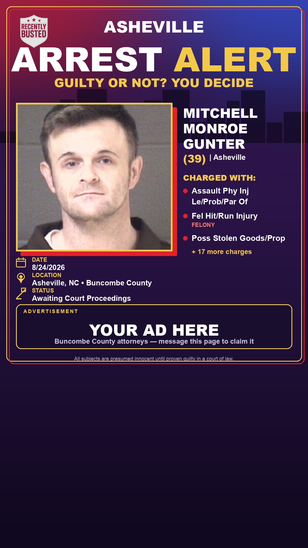 Arrest report - MITCHELL MONROE GUNTER