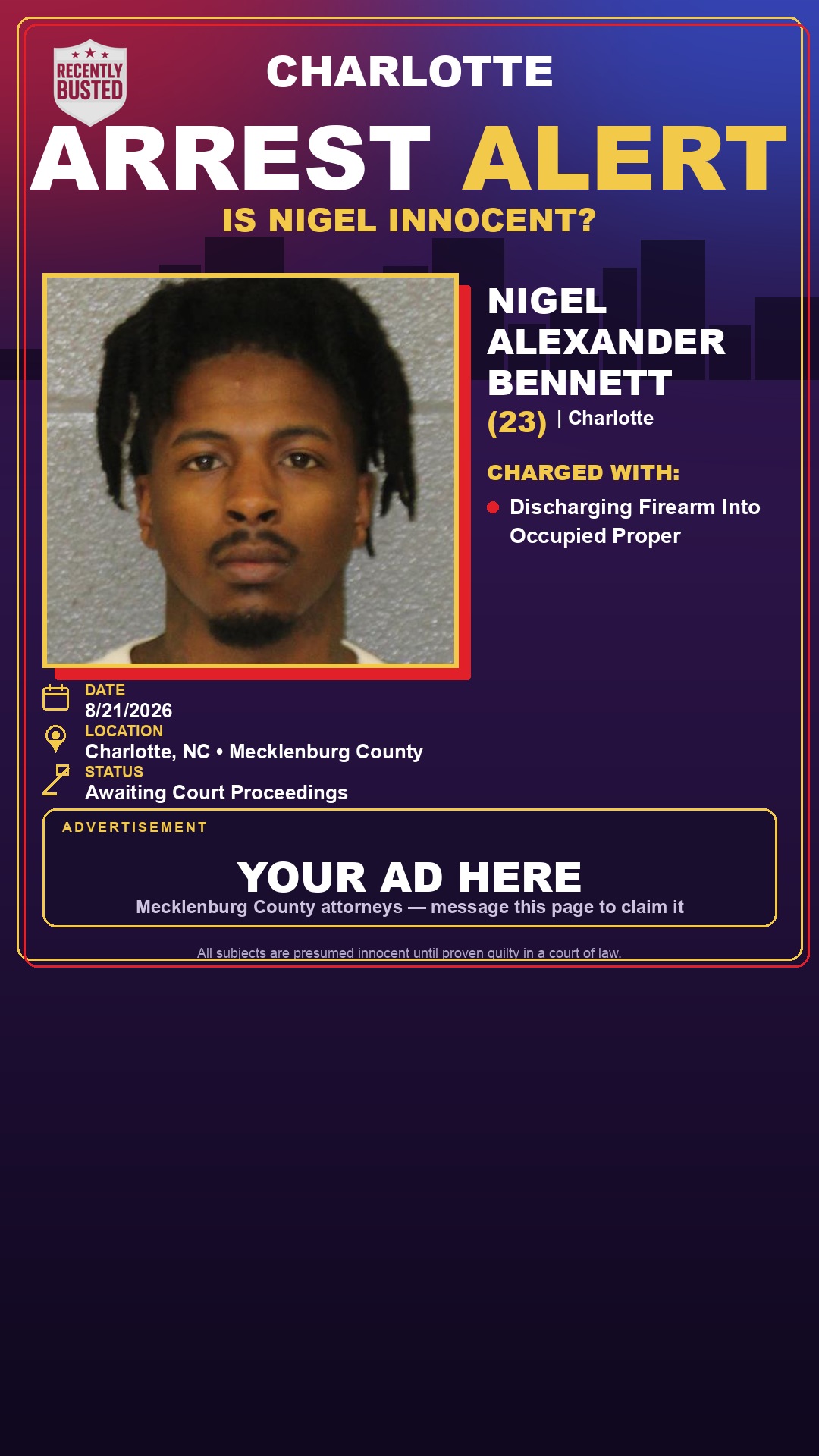 Arrest report - NIGEL ALEXANDER BENNETT