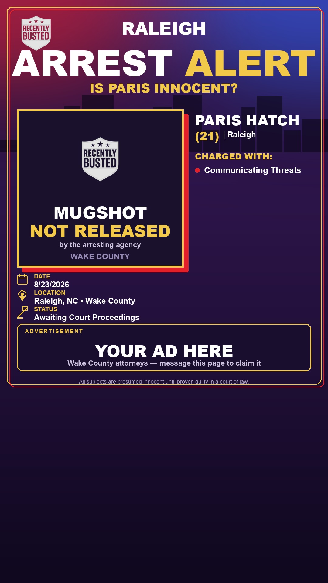 Arrest report - PARIS HATCH