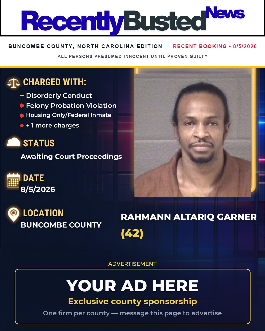 Arrest report - RAHMANN ALTARIQ GARNER