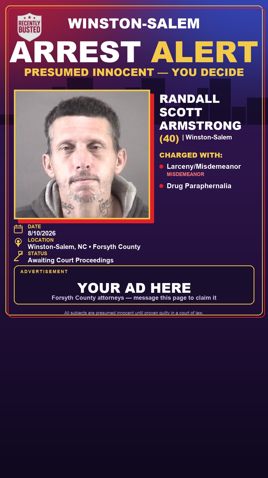 Arrest report - RANDALL SCOTT ARMSTRONG