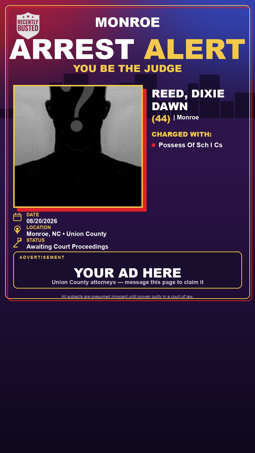 Arrest report - REED, DIXIE DAWN