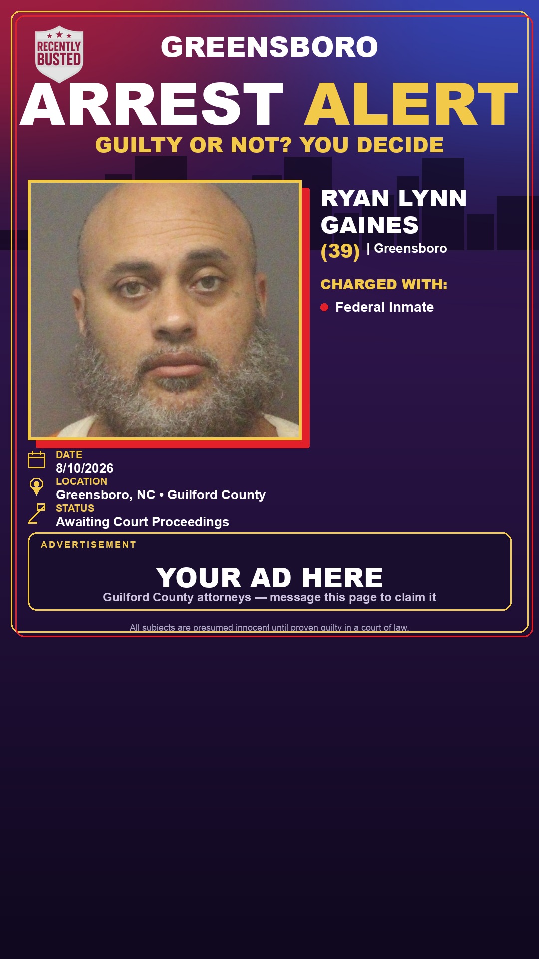 Arrest report - RYAN LYNN GAINES