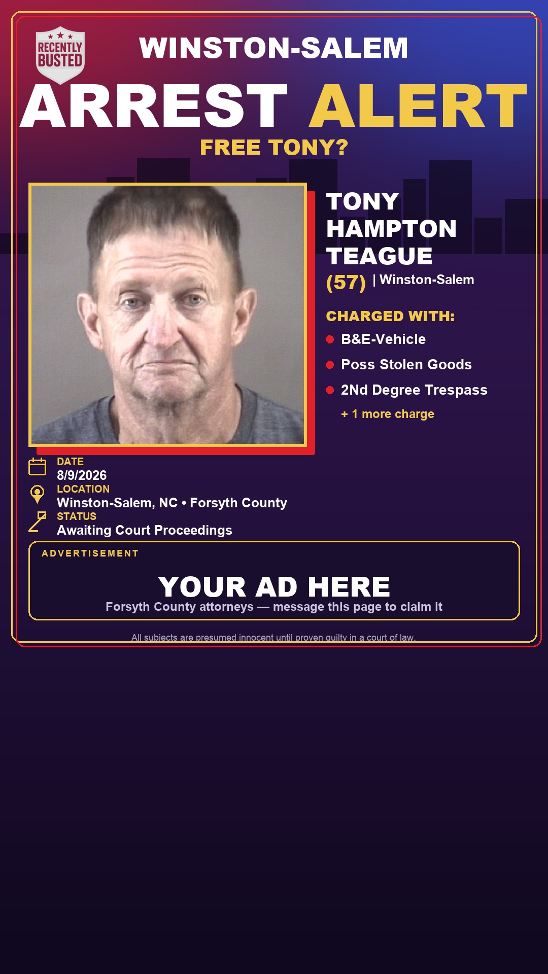 Arrest report - TONY HAMPTON TEAGUE