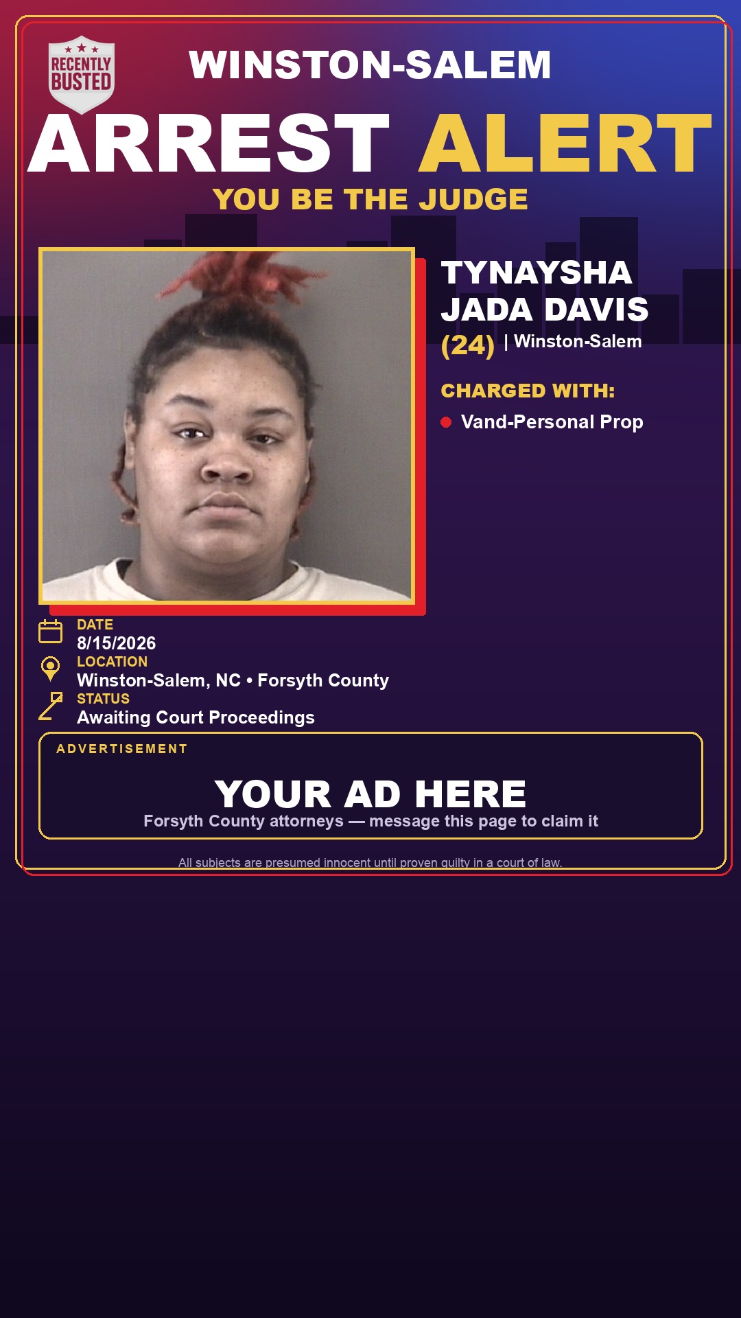 Arrest report - TYNAYSHA JADA DAVIS