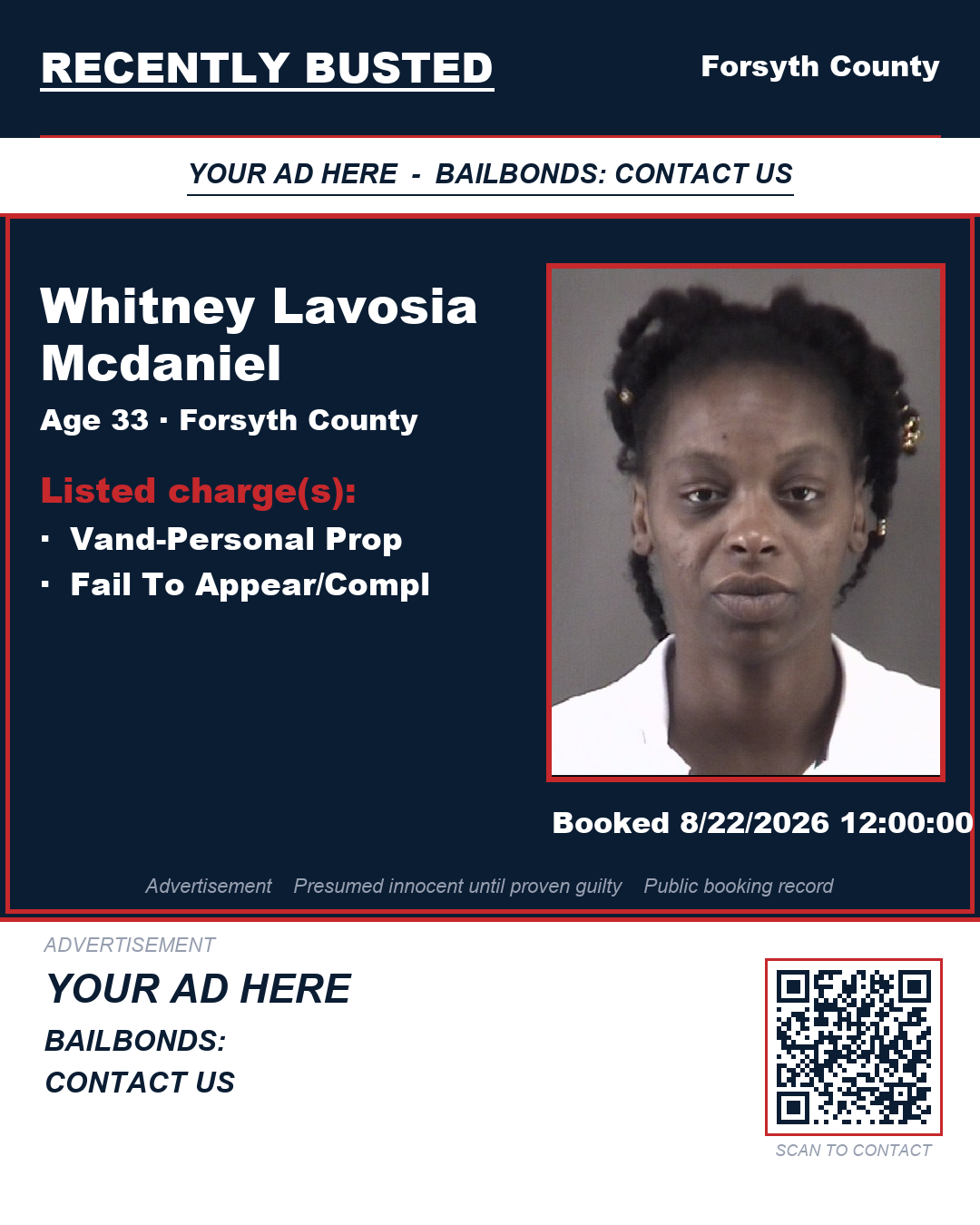 Arrest report - WHITNEY LAVOSIA MCDANIEL
