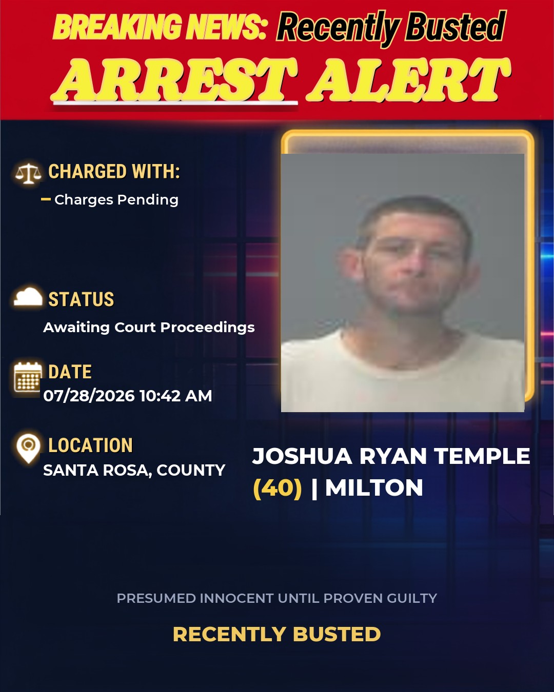 Arrest report - Joshua Ryan Temple